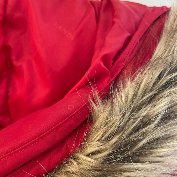 Lands End Goose Down Red Furry Hooded Vest, Large - Picture 6 of 6